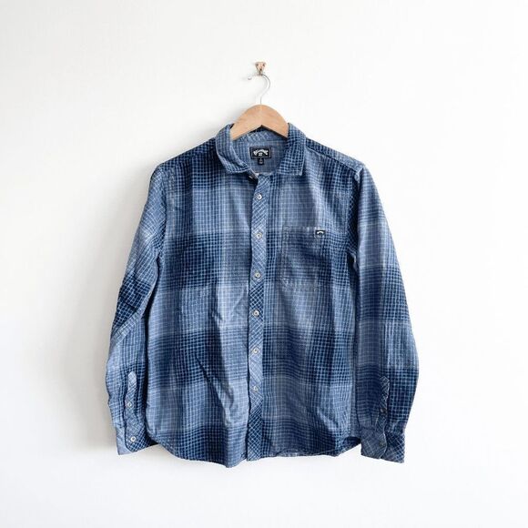 Billabong Men's Slate Blue Coastline Plaid Flannel One Pocket Shirt Size S - Picture 1 of 8